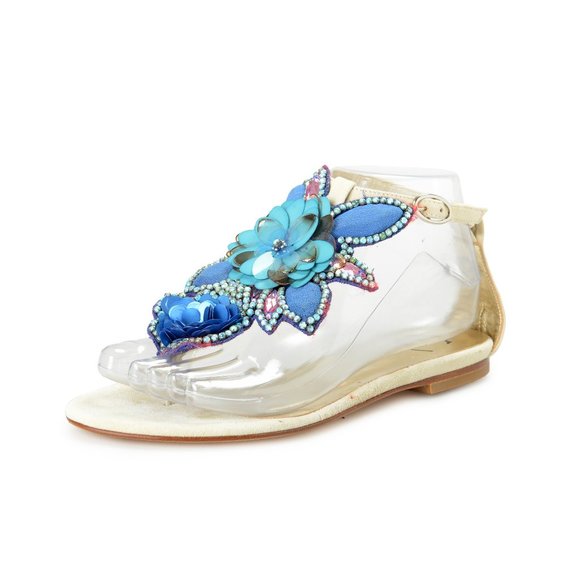 Just Cavalli Women's Leather & Suede Flat Sandals Shoes US 7 IT 37